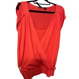 Moda International Coral Red Surplice Cap Sleeve Top